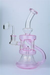 Pink hookah bong Dab rig Glass Water Pipe recycler oil rig 14mm female joint bubbler heady percolator for smoking accessories dabs