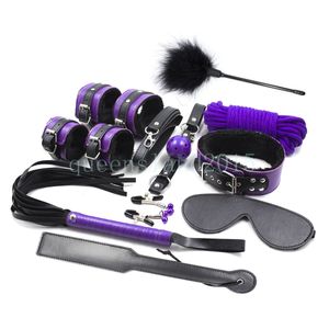 10 sztuk Bondage Pluszowe Skórzane Ręka Nadgarstek Kostki Mankiety Przygotowywanie Shackle Collar Whip Paddle A876