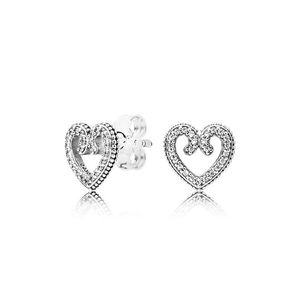 Hot Sweet and Stylish Heart Stud Earrings for Pandora 925 Sterling Silver with CZ Diamond High Quality Love Swirl Lady Stud Earrings