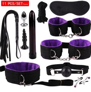 Sexleksaker för kvinnor Vuxenspel Hand s Whip Mouth Gag Rope Metal Butt Plug BDSM Bondage Set Bead Anal Plug Vibrator för Vuxen