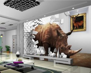 Beibehang Fototapete Nashorn Wandloch Tier Wandbild Eingang Schlafzimmer Wohnzimmer TV Hintergrund Tapete für Wände 3 d