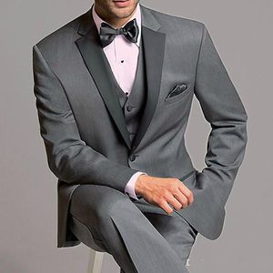 Moda Noivo cinzento do casamento Smoking Mens Groomsmen Suits One Button Slim Fit Prom Party Jantar Blazer Jacket (Jacket + Vest + calça)