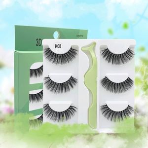 3Pairs/lote 3d Cabelo de vison de vison Cabelo natural Cruzado de cílios falsos cílios de charme cílios de maquiagem Eyelash Extensão com caixa verde