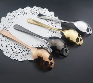 15x3.4cm Skull Shaped Stainless Steel Spoons Dessert Ice Cream Sweets Teaspoon Sugar Stir Coffee Spoons