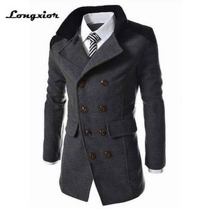 Hot Sale Höst Lång ull Coat Men Fashion Collage Wool Blend Dubbelbröst Ärt Coat Jacket Män Varumärke Överrockar J-M7