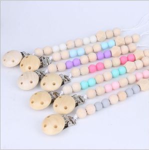 Infants Pacifier Clips Wood Bead Pacifier Holders Newborn Pacifier Chains Hand Made Natural Baby Teething Nipple Holder Kids Chew Toys C7427