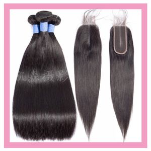 Brazilian Virgin 3 Bundles 2X6 Lace Closure Straight Remy Hairs Extensions 4 Pieces/lot Human Hair Wefts With 2 By 6