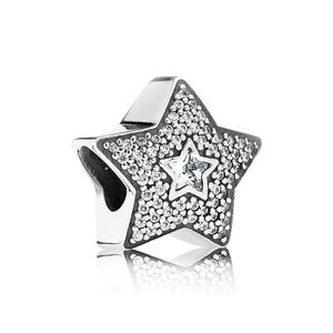 100% 925 Sterling Silver Sparkling Stars Pave CZ Charms Fit Original European Charm Bracelet Fashion Women Wedding Engagement Jewelry Accessories