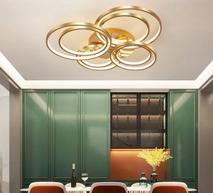 New Hot Modern LED Ceiling Lights Chandelier Living Room Dining Room Bedroom Meeting Room Remote Dimming Plated Golden Ring Ceiling Lamp