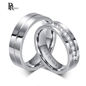 Bling Cubic Cyrkon Band Wedding Pierścionki Darmowe Grawerowanie Nazwa rekordu Data Miłość Informacje Never Fade Stainless Steel Love Alliance Prezent