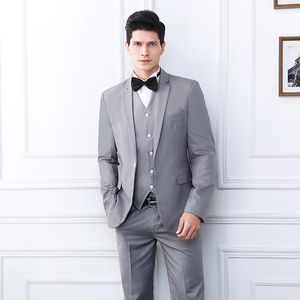 Açık gri erkek düğün smokin ince uygun tek düğme damat giymek resmi en iyi erkekler blazer takım elbise (ceket+pantolon+yelek)