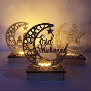 Ramadan Eid Mubarak Mond Stern LED Kerzen Licht Ornamente Holz Plaque Hängen Anhänger Muslimischen Islam EID Party Home Dekorationen