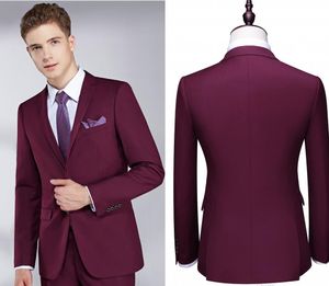 Suits Mens Wedding elegante Borgonha Slim Fit Noivo smoking para homens Two Pieces Groomsmen paletós de negócios formal (jaqueta + calça + Vest)