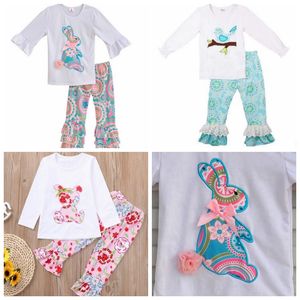Kinderkleidungssets Ostern Applizierte Hemden Hosen 2PCS Sets Langarm Mädchen Outfits Baby Mädchen Kleidung Kinder Kleidung 3 Designs DHW2026