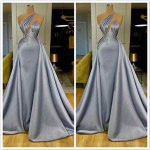 Elegancka Satynowa Syrenka Suknie Wieczorowe Seksowna Sukienka Jedno Ramię Prom Sukienka z odpinanym pociągu Sweep Pociąg Red Carpet Party Gown Robes de Mariée