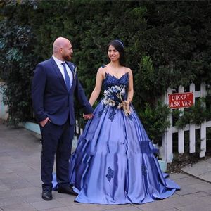 Mavi Balo Gelinlik Modelleri Dantel up Geri Aplikler Uzun Örgün Akşam Parti Törenlerinde Tatlı 15 Quinceanera Elbise Custom Made Ucuz