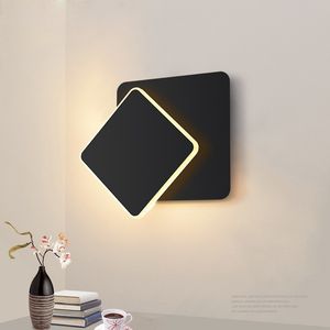 square LED Wall Lamp for Bedroom living room white black sconce wall lights 360 degrees Rotatable Metal 5W/16W fixtures