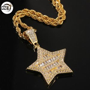 Ny mode personlig bling diamant pentagram cz cubic zirconia mens kvinna halsband guld silver hip humle rapper smycken gåvor för män