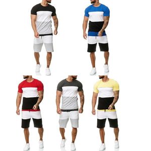 Męskie nowe zestawy patchworków 2 -częściowy strój sportowy TETE z krótkim rękawem i szorty letnie wypoczynek zwykłe garnitury męskie
