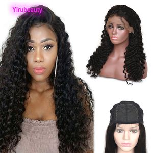 브라질 버진 헤어 4X4 레이스 클로저 가발 딥 웨이브 컬리 10-32inch 레이스 클로저 4 By 4 Wigs Natural Color