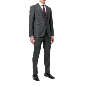 2020 Klasik Pinstripe Erkekler Düğün Smokin Yakışıklı Slim Fit İki Düğme Casual Balo Adam Parti Blazer Suit Suits (Ceket + Pantolon)