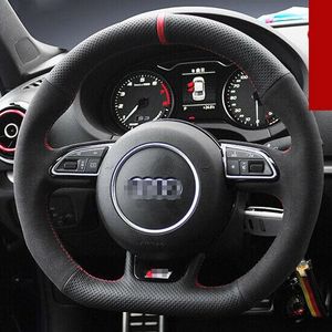 Handstitched Black Leather Car Rattstygn på Wrap Cover för Audi S3