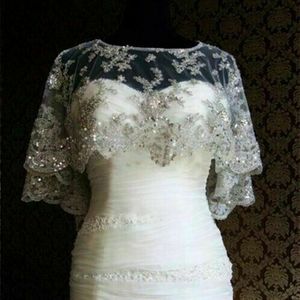 Prawdziwy obraz Bruching Wedding Cloak Kurtka Nowa kość słoniowa Biała bez rękawów koronkowa koronkowa cekinach Cape Ove Cape Kurtki Niestandardowe