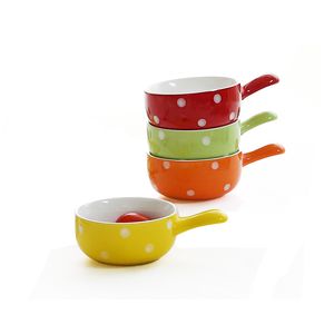 Polka Spot Dot Kitchen Dishes with Handle Ceramic Dipping Bowls Appetizer Spoons for Jam Ketchup Cream Vinegar Soy Sauce 3oz