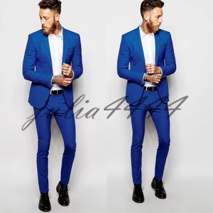 Azul Royal Bonito Padrinhos Notch Lapela Do Noivo Smoking Mens Wedding Dress Man Jaqueta Blazer Prom Jantar 2 Peça Terno (Jacket + Calças)
