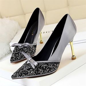 wedding shoes glitter heels italian shoes women designers brand bowtie stiletto women heels crystal shoes women high heels black pumps talon