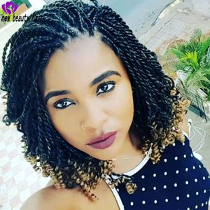 Wholesale wigs for braids resale online - New kinky twist style Synthetic Braids Wigs ombre brown full lace front short Braided Wigs for Black Women
