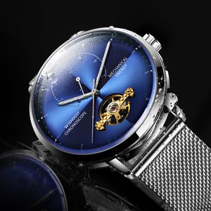 Wishdoit New Mens Watches Luxury Mesh Belt Tourbillon Automatic Mechanical Watch Men Business Waterproof Watch Relogio Masculino J190706