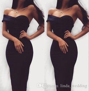 2019 Chic Bainha Pouco vestido de cocktail preto simples comprimento de chá Querida Feriado Feriado Feriado Clube Homecoming Festa Dress Plus Size personalizado