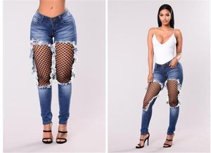 Sexy Fishnet Distressed Jeans Sommer Skinny Jeans Frau Hohe Taille Capri Denim Hosen Frauen 2018 Streetwear