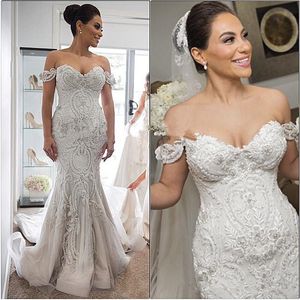 2020 Steven Khalil İnanılmaz Detay Plaj Mermaid Gelinlik Dubai Arapça Off-omuz Sevgiliye Backless Ucuz Gelinlik Artı Boyutu