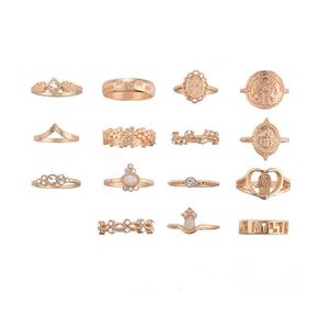 Anelli di dichiarazione di colore dell'oro dell'annata 15 pezzi/set impostati per le donne di nuova moda geometrica Midi anello di barretta femminile regali di gioielli bohémien