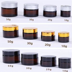 5g 10g 15g 20g 30g 50g Amber Brown Glass Bottle Face Cream Jar Refillable Bottles Cosmetic Makeup Storage Container with Gold Silver Black Lids