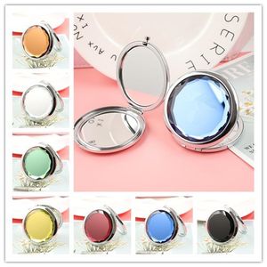 Multi-colors Compact Mirrors Customized small gifts double-sided folding portable advertising crystal metal makeup mirror free ship 30