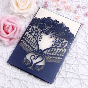 2020 Elegant Navy Blue Laser Cut Wedding Invitations Cards Hollow Heart Rose for Engagement Birthday Bridal Shower Invites