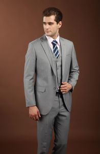 Light Grey Groom Tuxedos Notch Lapel Groomsman Wedding 3 Piece Suit Moda Mężczyźni Business Party Jacket Blazer (Kurtka + spodnie + krawat + kamizelka) 2288 \ t