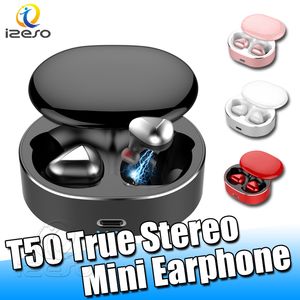 T50 TWS Bluetooth 5.0 Kulaklık HIFI Stereo Spor Kulaklık Warterproof Sweatproof Kulaklıklar Samsung Not 10 iPhone 2019 için Mini Kulakiçi