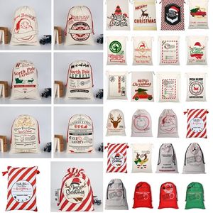 Jul Drawstring Bag Santa Sack Reinseers Santas Sacks Väskor Kanfas Present Bagxmas Decoration