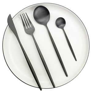 40Pcs Black Matte Cutlery Set 304 Stainless Steel Dinnerware Set Knife Fork Spoon Flatware Western Kitchen Silverware Tableware T200430