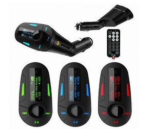 車のキットMP3プレーヤーワイヤレスFMトランスミッタモジュレーターワイヤレスUSB LCDリモートブルー/赤/緑のライトBluetooth Carキット小売箱付き