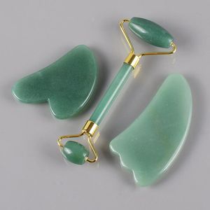 Jade Roller Gua Sha Narzędzie do masażu Zestaw narzędzi do masażu Naturalne Aventuryn Face Massager Draphing Podnoszenie Neck Neck Beauty Opieka zdrowotna