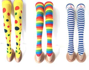 Meias de natal fantasia de festa de halloween cosplay meias longas listradas arco-íris bolinhas meias de palhaço acessórios de anime japonês comprimento 70cm