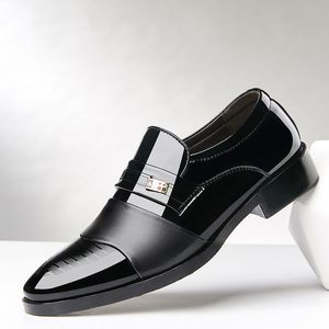 REETENE Fashion Leather Men Business Dress Shoes Men Loafers Pointy Black Shoes Oxford Comfortable Men Formal Wedding Shoes