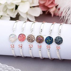 Fashion 12mm Fish scales Resin Druzy Drusy Bracelet Silver Gold Color Imitate Natural Stone Bangle Bracelet For Women Jewelry