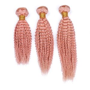 淡いピンクマレーシア人の髪の毛の織り変態カーリー3個の束の束はダブルサイトピンク色の処女の人間の髪の伸びが巻き毛の束