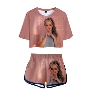 Nova Chegada 3D Addison-Rae Exposed Umbigo Camiseta + Shorts Mulheres / Menina Two-Piece Sets Casual Verão 3D Addison-Rae Two-Peça